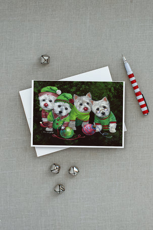 Buy this Westie Christmas Santa's Assistants Greeting Cards and Envelopes Pack of 8